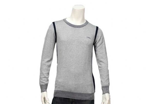 Regular Sleeve Breathable Warm Mens Knit Sweater Grey Cotton Sweater Round Neck - 11999247