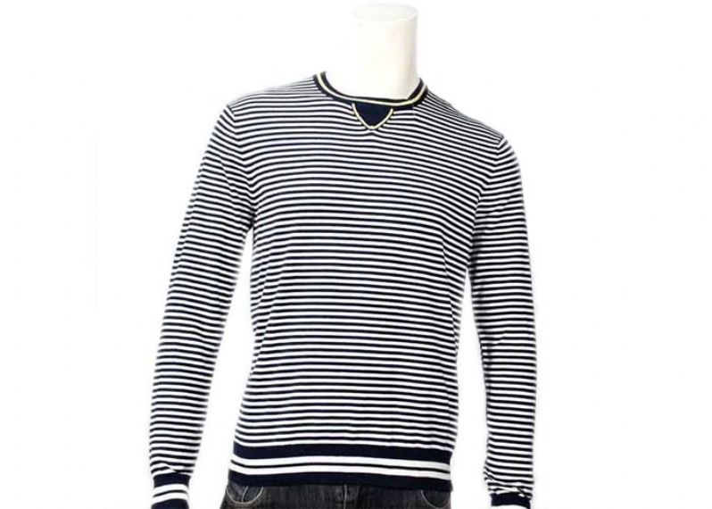 Striped Jumper Modern Mens Knit Sweater Winter Cotton Long Sleeve In Grey - 11999491