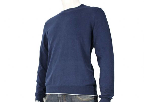 Navy Blue 12GG Thin Spring Jumper Mens Soft Handle Knitwear Round Collar - 12000165