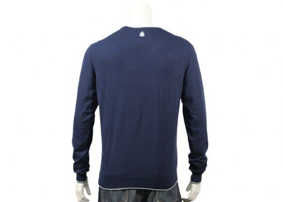 Navy Blue 12GG Thin Spring Jumper Mens Soft Handle Knitwear Round Collar - 12000165
