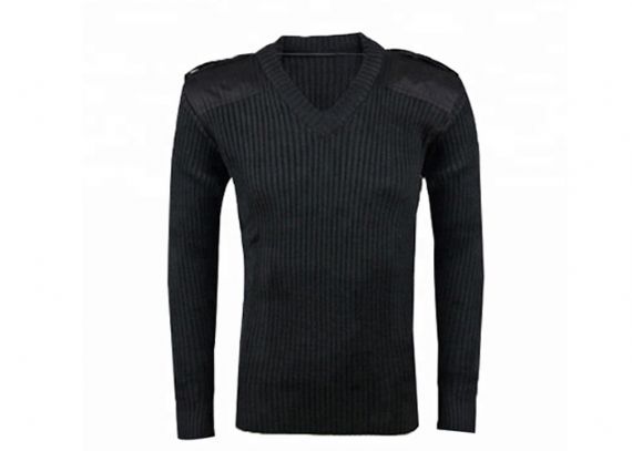 Thick Tight Cable Knitted V Neck Patch Design Military Pullover Sweater - 11272301
