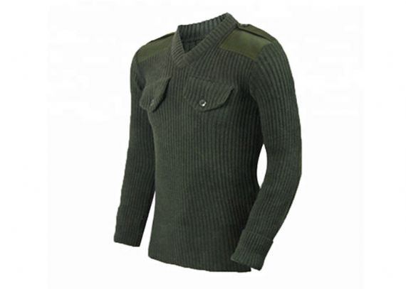 Thick Tight Cable Knitted V Neck Patch Design Military Pullover Sweater - 11272301