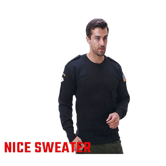 Spandex Cotton Navy Oliver Green Military Sweater - 11272310