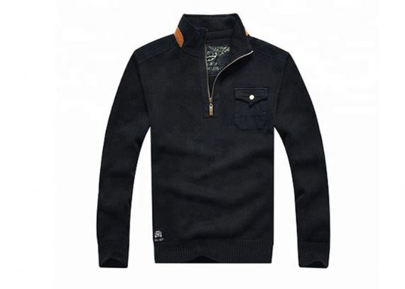 Cotton Zip Up Army Green Sweater , Military Style Sweater With Pockets - 11272317