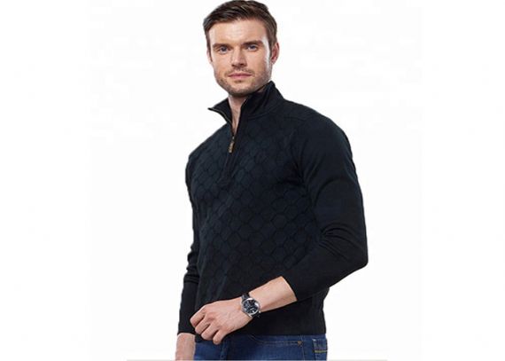 High Neck Knitting Military Uniform Sweater Plaid Pattern Anti UV For Men - 11272325