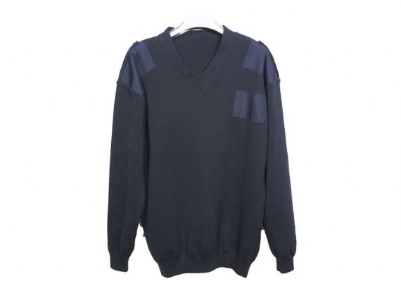 Cotton V Neck Plain Knitted Pullover Military Uniform Sweater Anti - Pilling Navy Color - 12316631