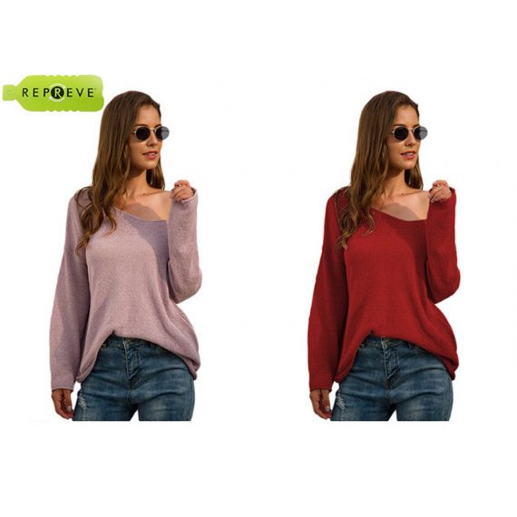 Moletom com decote em V solto outono sustentável - 13130440