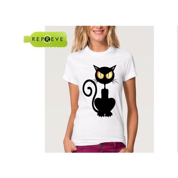 Camiseta de poliéster algodão com estampa de gato branca sustentável - 13131747
