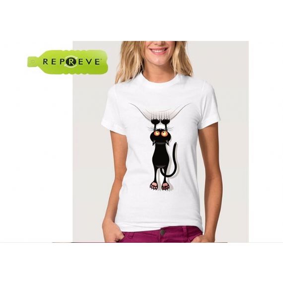 Camiseta de poliéster algodão com estampa de gato branca sustentável - 13131747