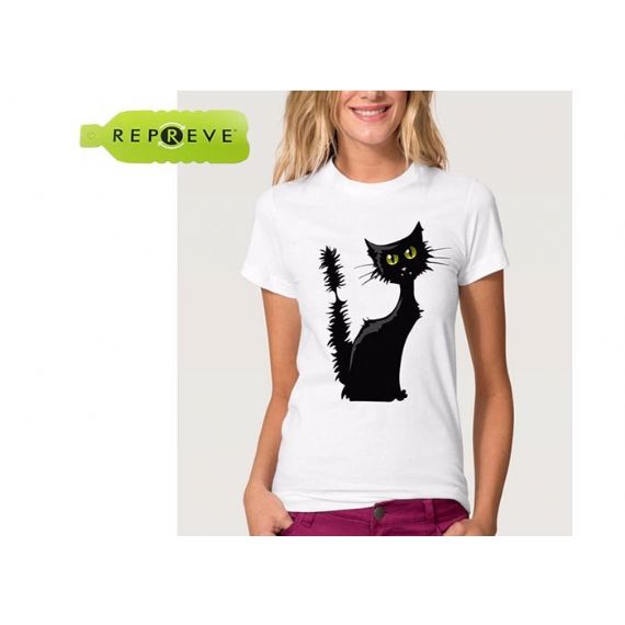 Camiseta de poliéster algodão com estampa de gato branca sustentável - 13131747