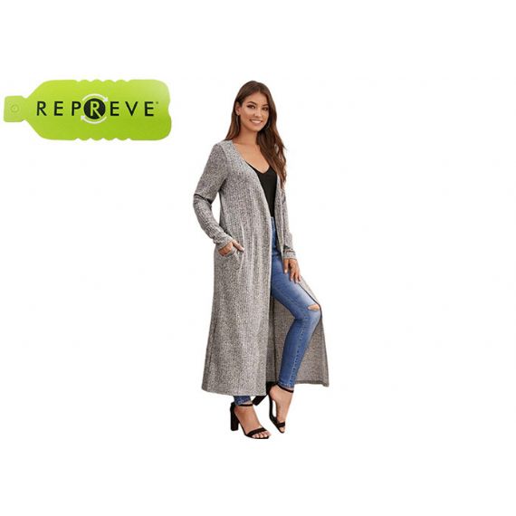 Cardigan longo sustentável de malha de poliéster reciclado para mulheres - 13133341