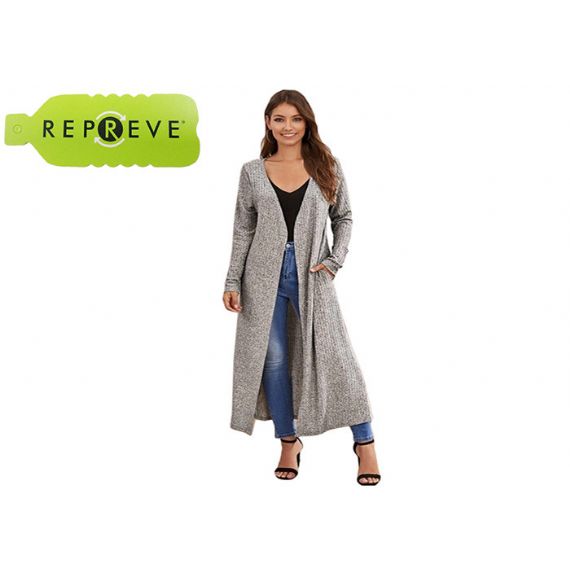 Cardigan longo sustentável de malha de poliéster reciclado para mulheres - 13133341