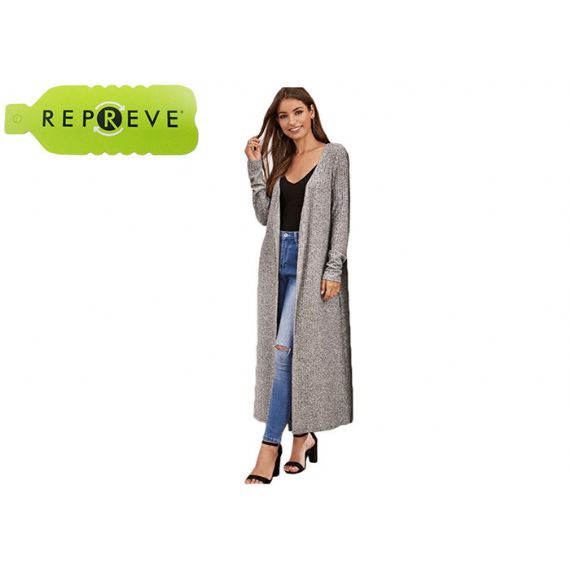 Cardigan longo sustentável de malha de poliéster reciclado para mulheres - 13133341