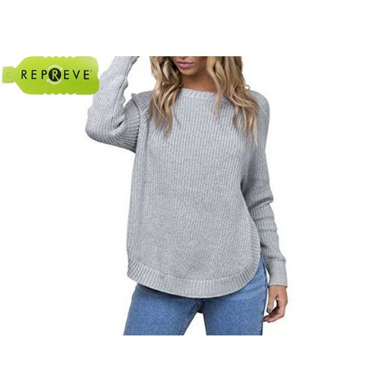 Suéter feminino decote redondo 7GG tricotado reciclado - 13134164