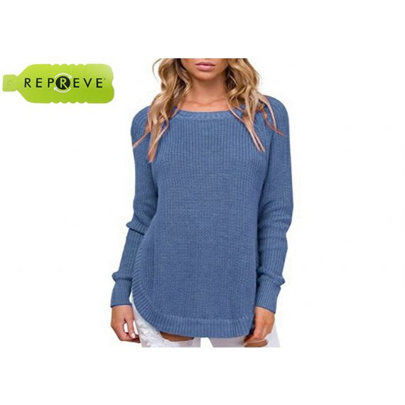 Suéter feminino decote redondo 7GG tricotado reciclado - 13134164