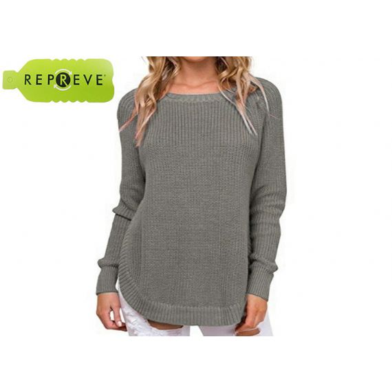 Suéter feminino decote redondo 7GG tricotado reciclado - 13134164