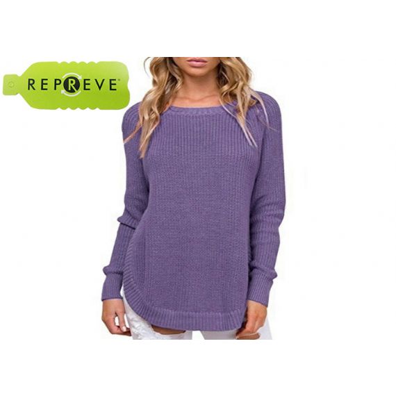 Suéter feminino decote redondo 7GG tricotado reciclado - 13134164