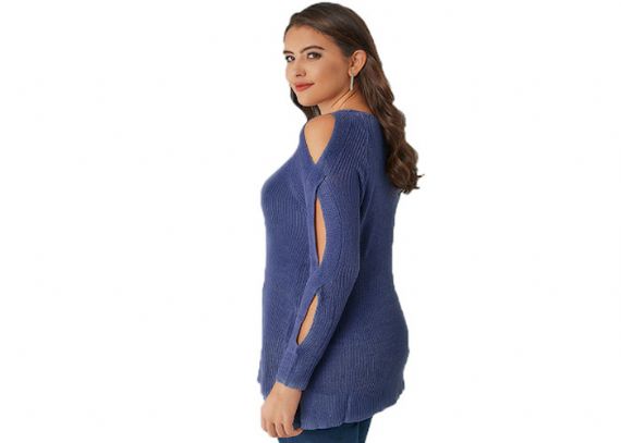 Blue Plus Size Off The Shoulder Sweaters for Women - 11109984