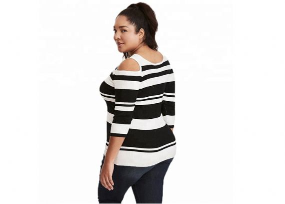 Drop Shoulder Oversized Knit Sweaters Stripe Knitted Polyester / Cotton Material - 11272238