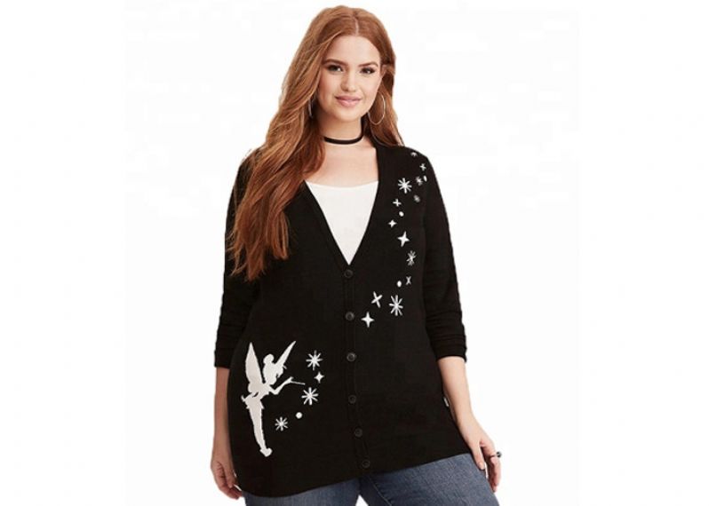 Black Plus Size Clothing Intarsia Cardigan Sweaters - 11272250