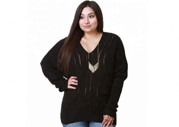 Hollow Oversized V Neck Sweater - 11272269