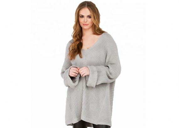 Long Sleeve V Neck Plus Size Sweater Dress - 11272273