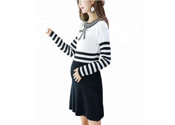 Office Wear Maternity Cable Knit Sweater With Bow Dresses Eco Friendly - 11272415