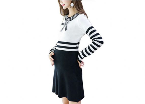 Office Wear Maternity Cable Knit Sweater With Bow Dresses Eco Friendly - 11272415
