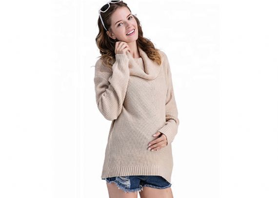 Long Sleeve Maternity Knit Sweater Turtleneck Design Vintage Decoration - 11272432
