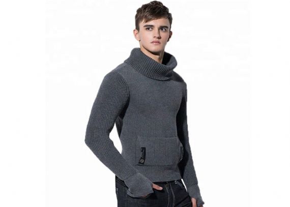 Suéter grueso de cuello alto de Europa de manga larga de calibre 5 para hombre Otoño Catton suéter - 11202605