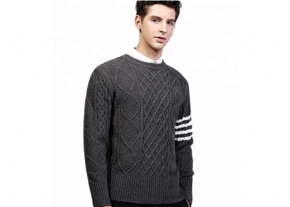 Primavera cuello redondo jersey de punto blanco suéter raya manga larga costilla él para hombres - 11202843