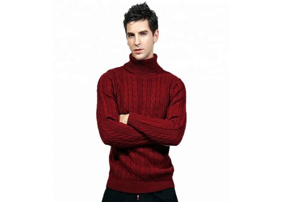 Jersey de cuello alto para hombre del cable rojo, suéter de cuello alto grueso de acrílico del jersey de punto - 11202920