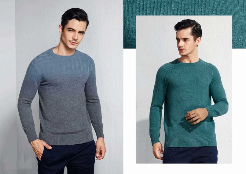 La aduana de la ropa de la cachemira del cuello redondo de la intarsia hizo punto 100 suéter de la cachemira - 11272412