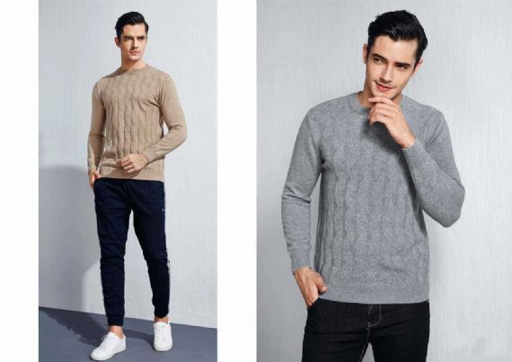 La aduana de la ropa de la cachemira del cuello redondo de la intarsia hizo punto 100 suéter de la cachemira - 11272412