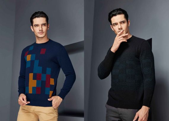 La aduana de la ropa de la cachemira del cuello redondo de la intarsia hizo punto 100 suéter de la cachemira - 11272412