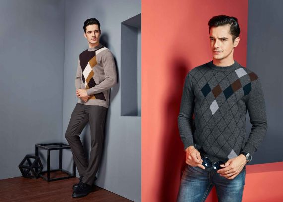 La aduana de la ropa de la cachemira del cuello redondo de la intarsia hizo punto 100 suéter de la cachemira - 11272412