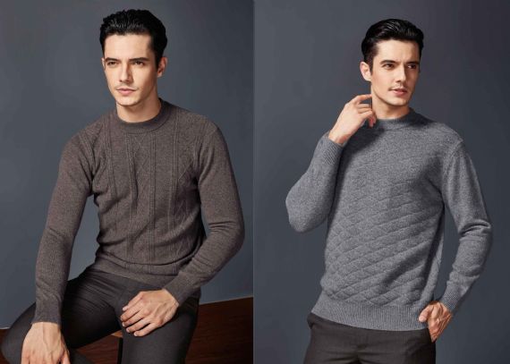 Cuello redondo Tejido de cable Hecho a medida Suéteres Prendas de punto de cachemira S ~ 4XL para hombres - 11272414