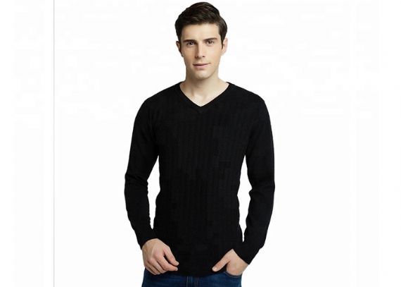 Casual S - Suéter de punto de cable con cuello en V negro de talla 2XL para hombre para la primavera - 11611502
