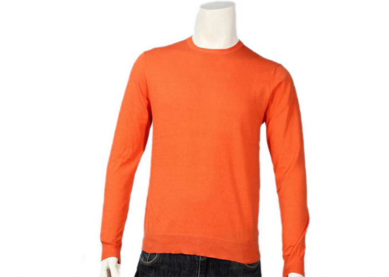 Algodón y Spandex hechos punto llano del suéter del jersey para hombre anaranjado para el otoño - 11997507