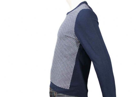 Jersey de cuello redondo azul marino de invierno de punto jacquard de hombre algodón y poliéster - 11997616