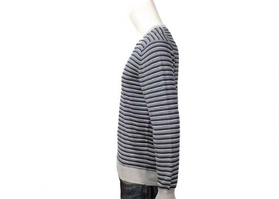 Jersey o suéter de acrílico de algodón de punto fino para hombre con cuello en V y patrón de rayas con mangas de costilla - 11999241