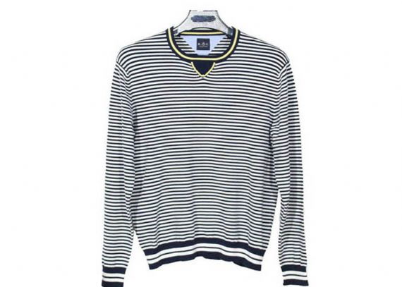 Jersey de rayas Suéter de punto moderno para hombre de algodón de invierno de manga larga en gris - 11999491