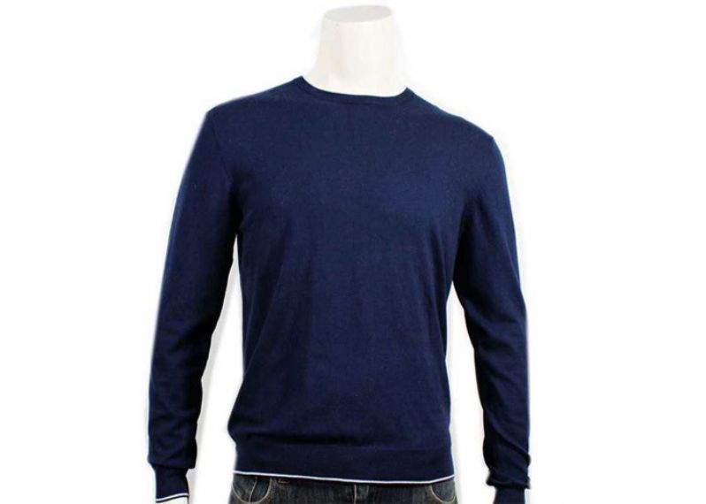 Jersey de primavera fino azul marino 12GG para hombre con asa suave y cuello redondo - 12000165