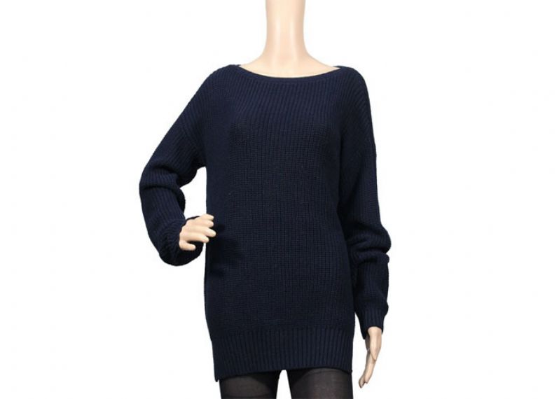 Suéter de punto de ochos de aguja completa azul marino de gran tamaño para mujer suave y transpirable para el invierno - 12093482