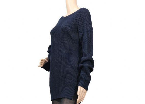 Suéter de punto de ochos de aguja completa azul marino de gran tamaño para mujer suave y transpirable para el invierno - 12093482