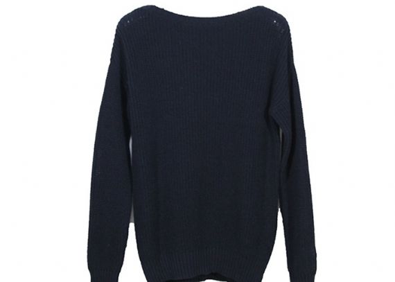 Suéter de punto de ochos de aguja completa azul marino de gran tamaño para mujer suave y transpirable para el invierno - 12093482