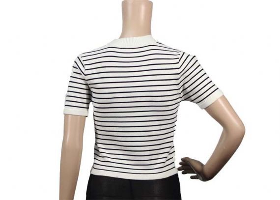 Suéter de punto de computadora para mujer, camiseta a rayas en blanco y negro, manga corta - 12103528