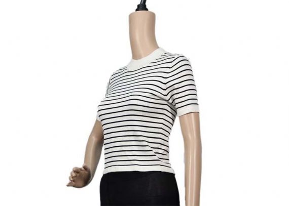 Suéter de punto de computadora para mujer, camiseta a rayas en blanco y negro, manga corta - 12103528