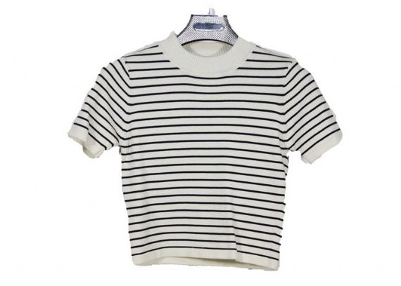 Suéter de punto de computadora para mujer, camiseta a rayas en blanco y negro, manga corta - 12103528