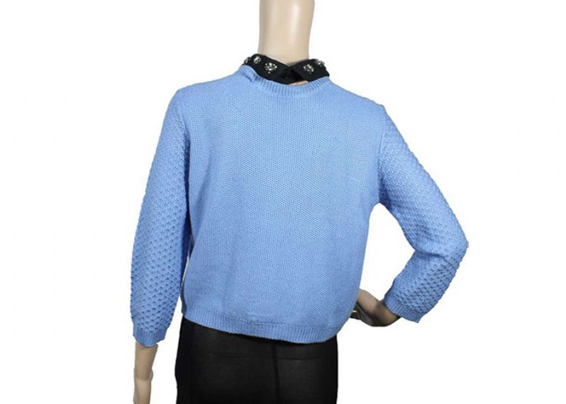 Cárdigan delantero abierto de argyle azul claro con cremallera y suéter de color liso para mujer - 12104312